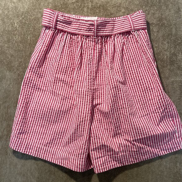 A New Day Short Womens Sz Small High Rise Striped Hot Pink Belted Preppy Barbie - Picture 3 of 8